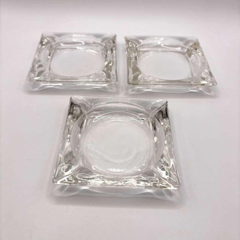 3 Vtg MCM Heavy Clear Glass Ashtray Square 3.5 x 3.5 Mid Century Modern Catchall - Picture 2 of 4